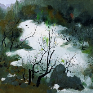 吴冠中油画风景《遗忘的雪》欣赏