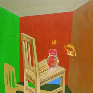 陈淑霞油画抽象《椅子上的玻璃瓶》欣赏