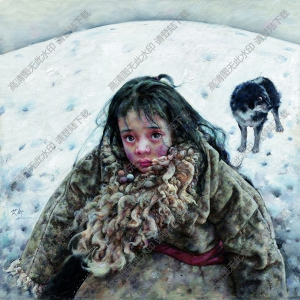 艾轩油画《小女孩和狗》作品高清下载