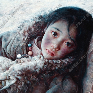 艾轩油画作品《侧卧的西藏小女孩》高清下载