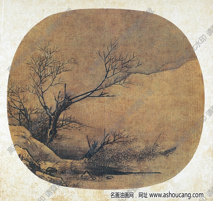 宋 梁楷《雪景山水页》团扇国画高清大图下载