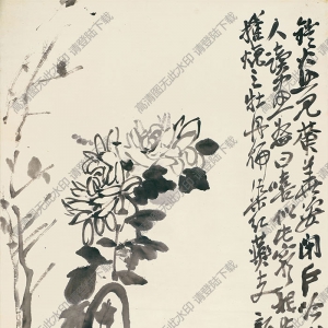 吴昌硕 国画《墨菊博古2》高清大图下载