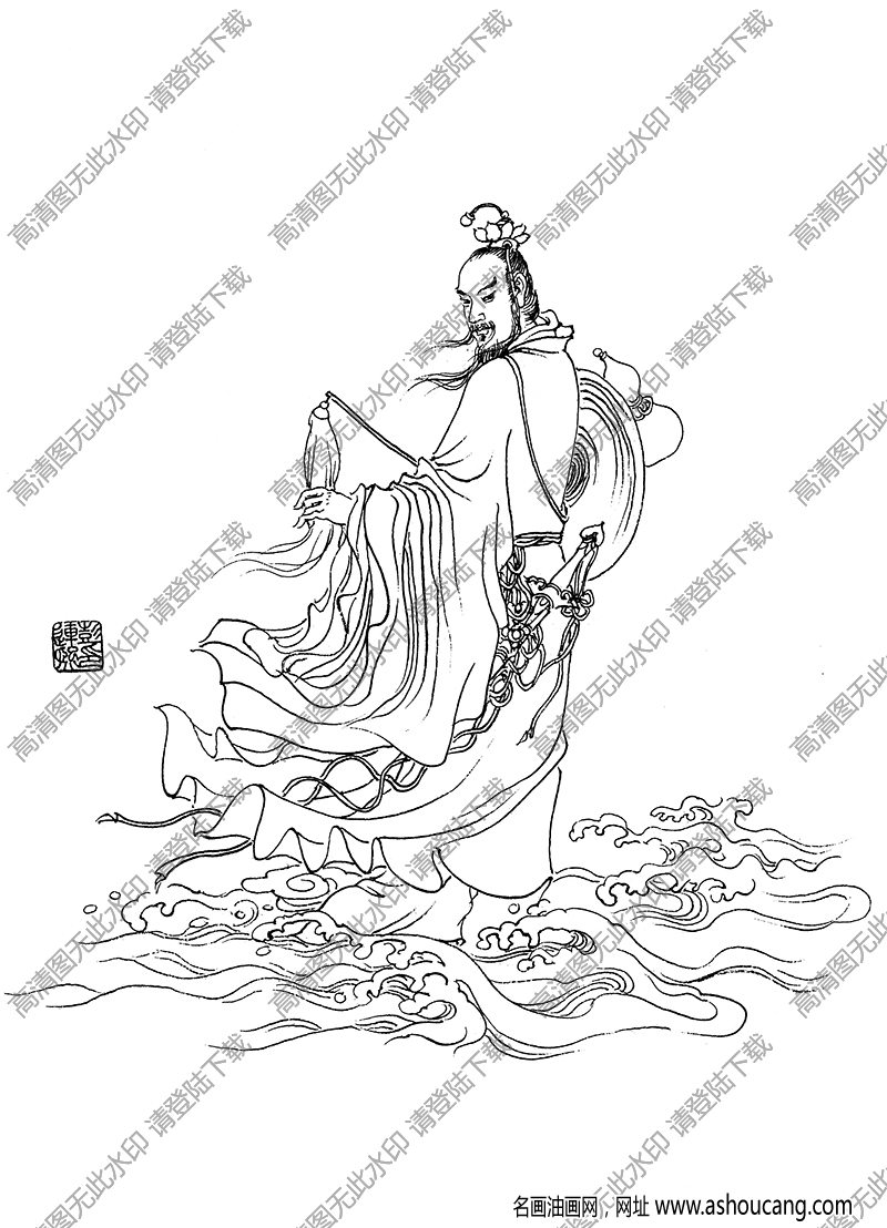 八仙 神话人物 吕洞宾线描画底稿高清大图下载
