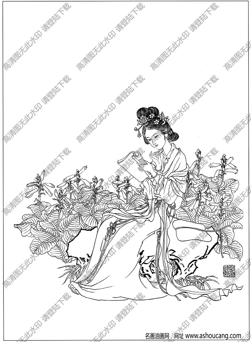 古代女子白描线稿62高清图片下载