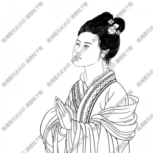 古代女子《貂蝉拜月》白描图片高清下载