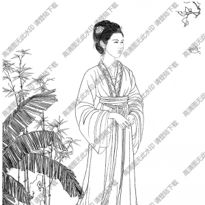 古代仕女《秋风玉容》白描线稿高清图片下载