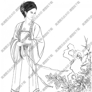 古代仕女《花香沁芳》白描图片高清下载