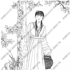 古代仕女《芊芊细步》线描画底稿高清大图下载