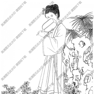 古代女子《倾国倾城》线描画底稿高清大图下载