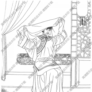 古代女子《春喜红妆》线描画底稿高清大图下载