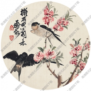 陈师曾国画作品 桃花双燕 高清下载