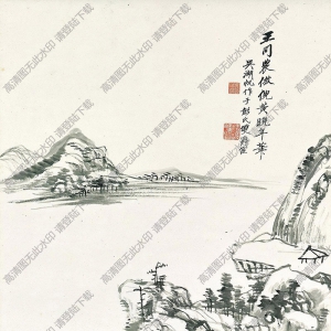 吴湖帆国画作品 元人画意山水 高清下载