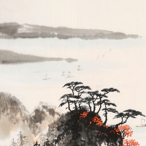 钱松岩山水画《太湖光明亭》