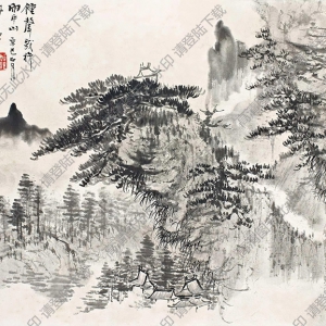 郑午昌作品 松寺·松瀑 高清大图下载