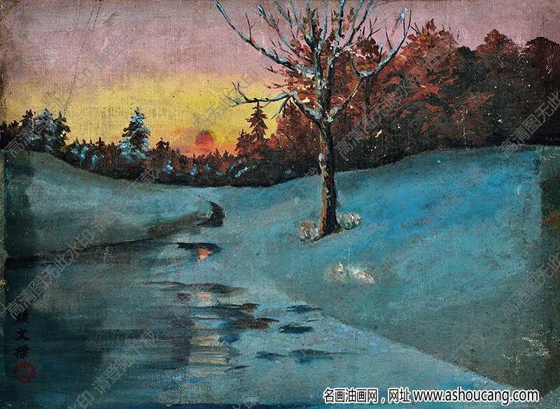 颜文梁油画 夕阳2 高清大图下载-名画油画网