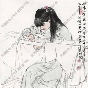 何家英国画作品 绣花女 高清下载