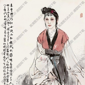 何家英国画作品 执扇仕女 高清下载