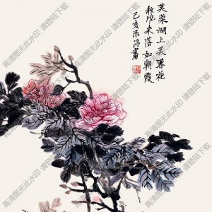 汤贻汾妻子董婉贞国画 芙蓉湖上芙蓉花 高清大图下载